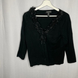 Cable and Gauge Black Ruffle‎ Cardigan